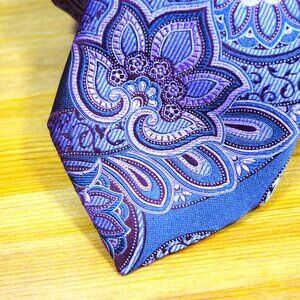 ERMENEGILDO ZEGNA MEN'S TIE PURPLE GRAY 100% SILK MADE IN ITALY FLORAL PAISLEY